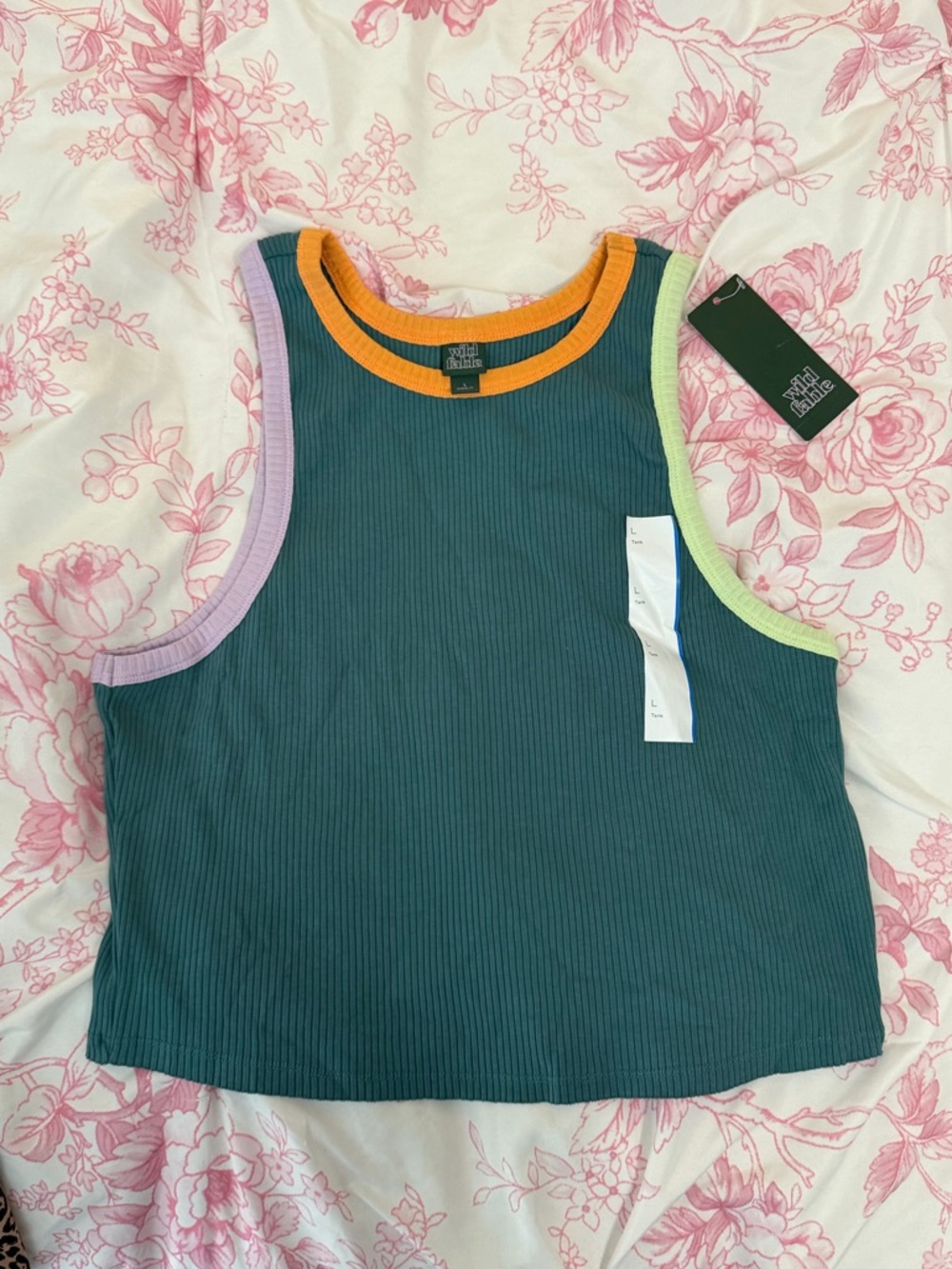 wild fable Teal Ribbed Tank with Orange, Lavender & Lime Trim